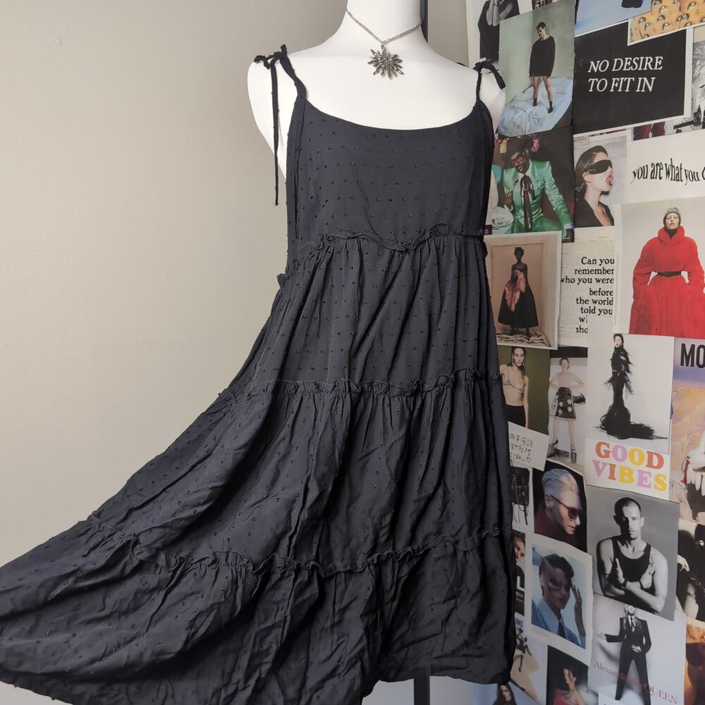 Black Tiered Swiss Dot Mini Dress